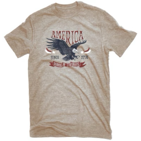 Tan Short Sleeve Tee with Patriotic Eagle Design - Picture 1 of 1
